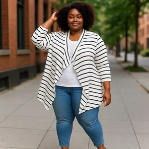 ❄️ Doubleju | 3/4 Sleeve Striped Nautical Cardigan Sweater Plus Size
